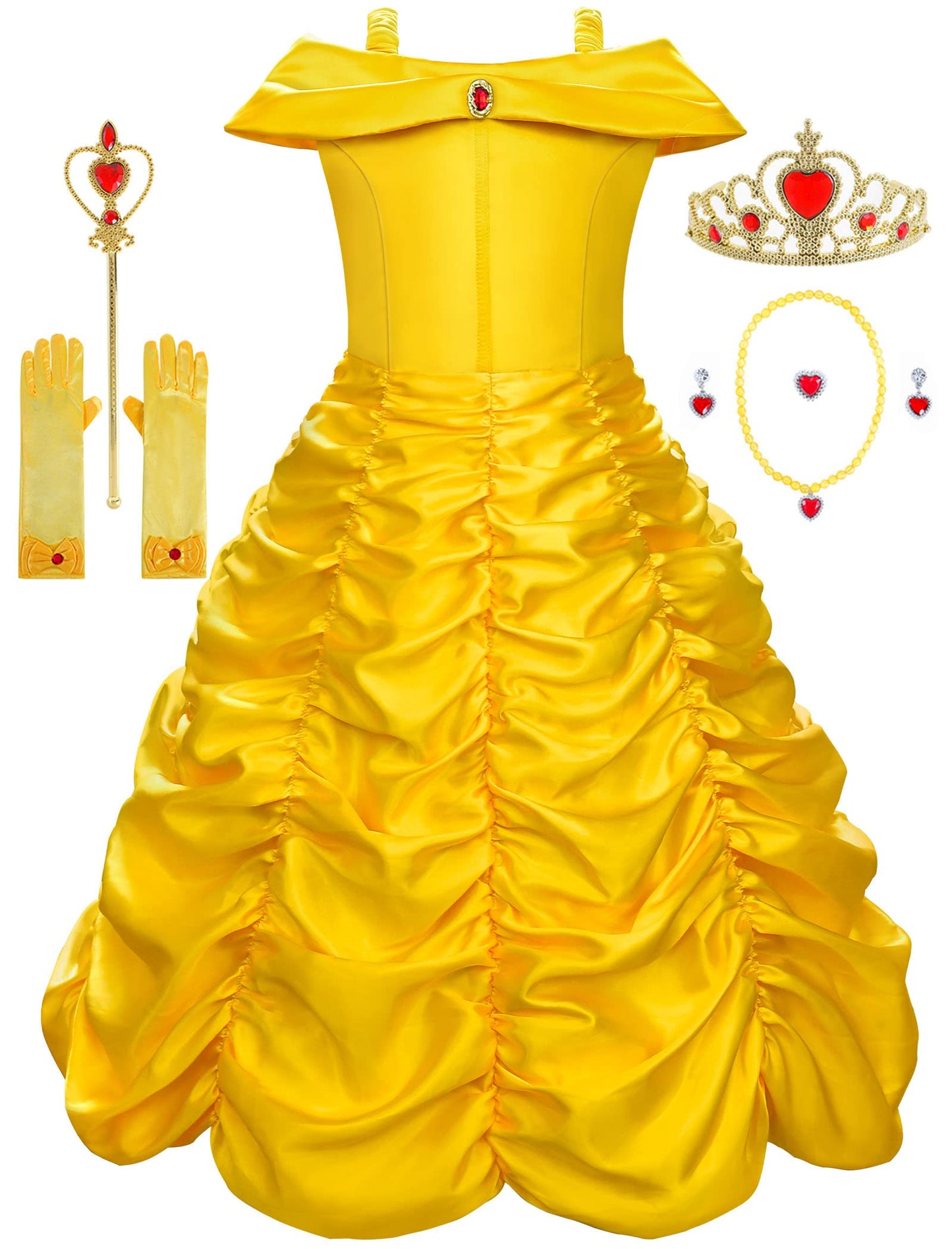 Knemmy Princess Costume Dress for Girls - Yellow Off-Shoulder Party Dress for Halloween & Birthday