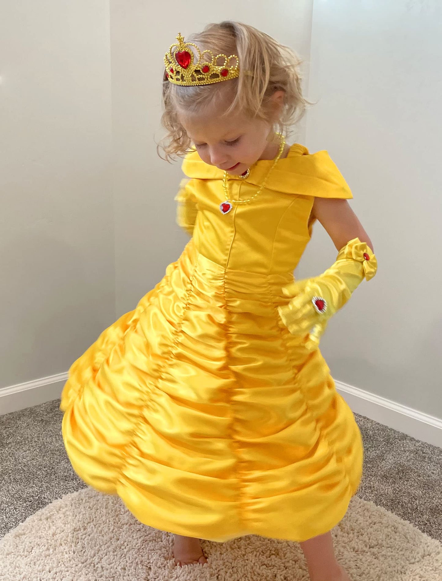 Knemmy Princess Costume Dress for Girls – Yellow Off-Shoulder Cosplay Outfit