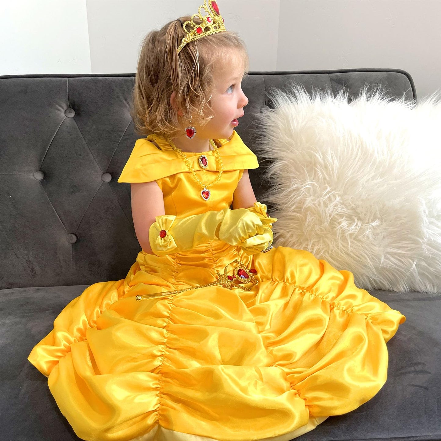 Knemmy Princess Costume Dress for Girls - Yellow Off-Shoulder Party Dress for Halloween & Birthday