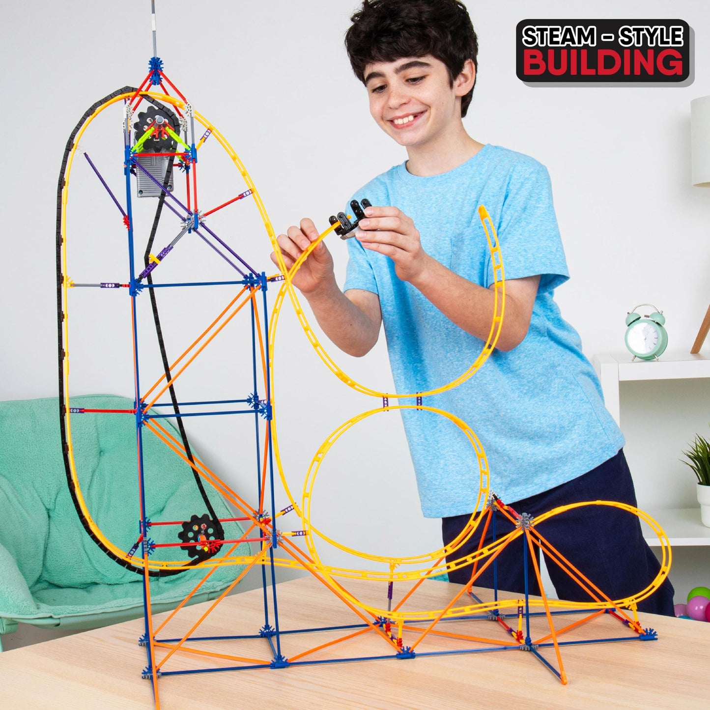 K'NEX Amazin' 8 Coaster STEM Building Set – Motorized Space-Themed Roller Coaster for Kids 9+