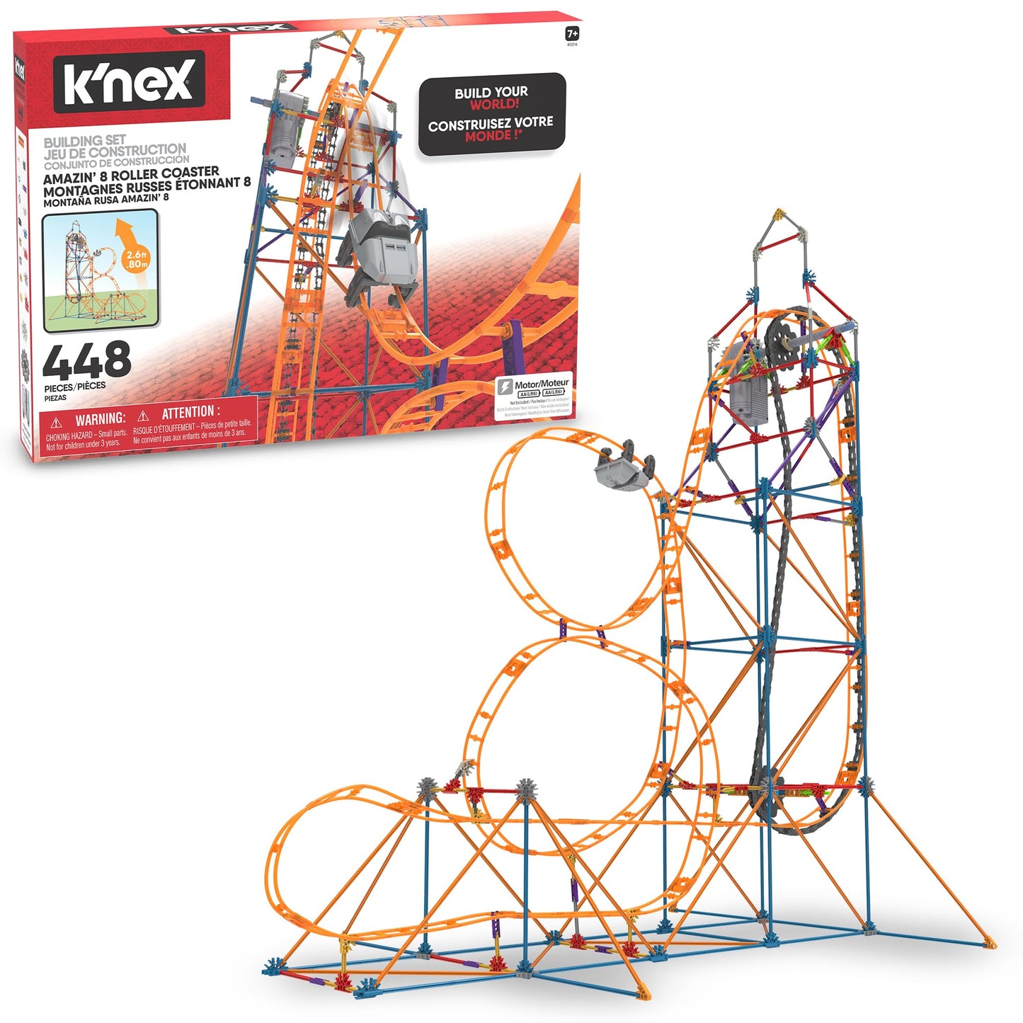 K'NEX Amazin' 8 Coaster STEM Building Set – Motorized Space-Themed Roller Coaster for Kids 9+