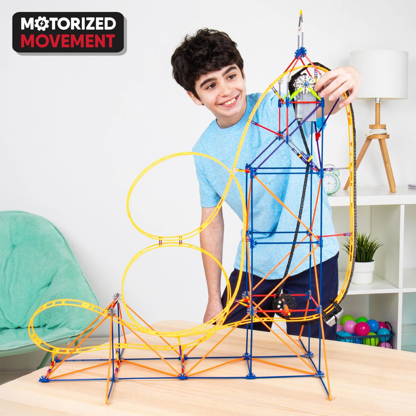 K'NEX Amazin' 8 Coaster STEM Building Set – Motorized Space-Themed Roller Coaster for Kids 9+