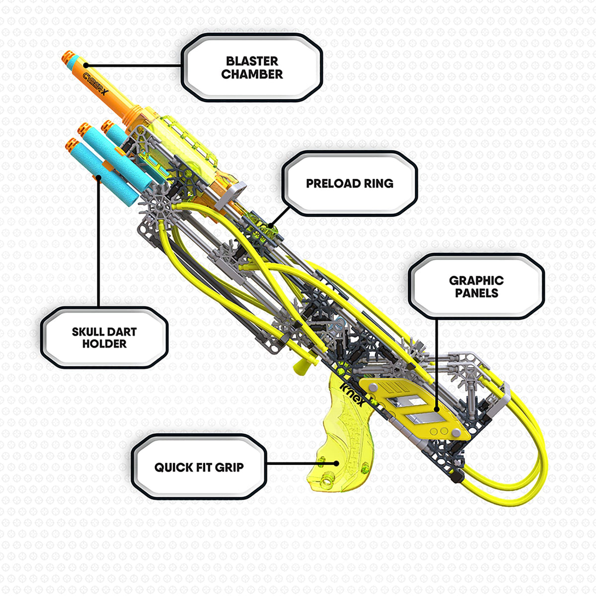 K'NEX Cyber-X C5 Neostrike Dart Blaster – 176 Pieces, 60 ft Darts, 4 Builds, 8+