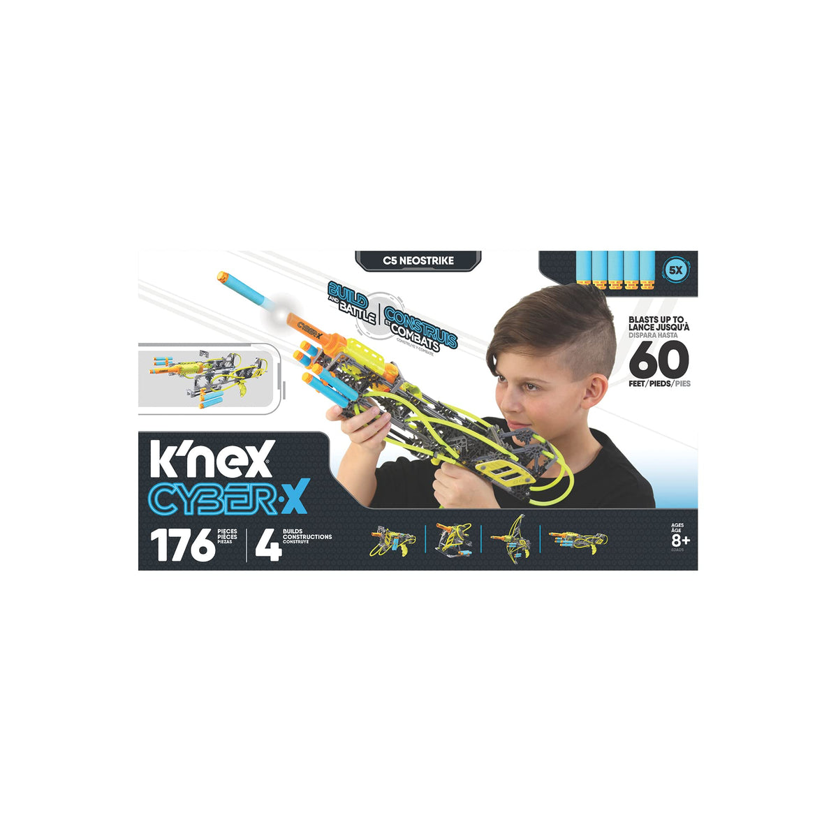 K'NEX Cyber-X C5 Neostrike Dart Blaster – 176 Pieces, 60 ft Darts, 4 Builds, 8+