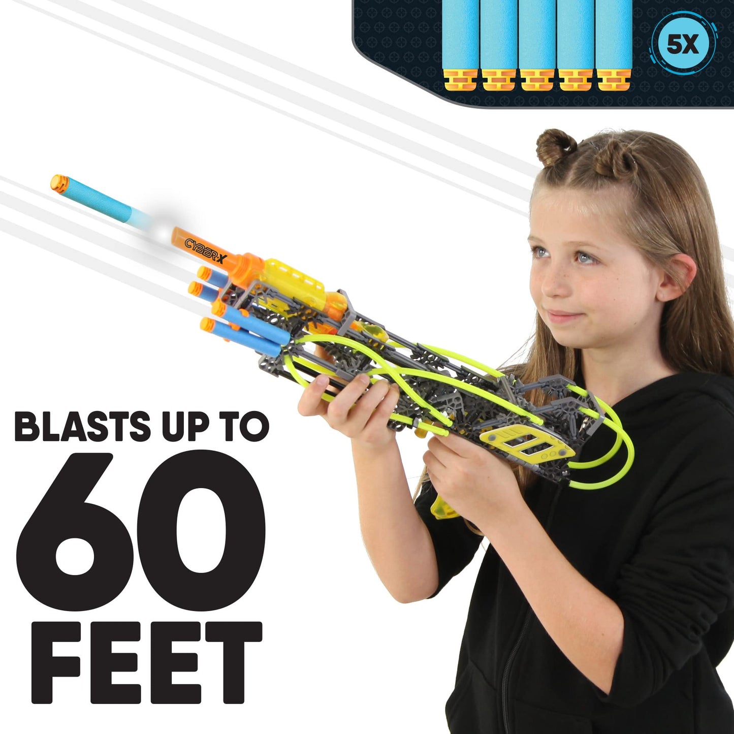 K'NEX Cyber-X C5 Neostrike Dart Blaster – 176 Pieces, 60 ft Darts, 4 Builds, 8+