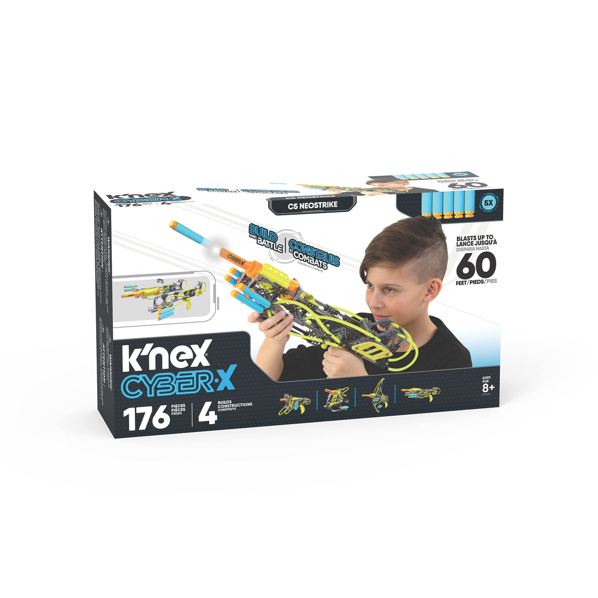 K'NEX Cyber-X C5 Neostrike Dart Blaster – 176 Pieces, 60 ft Darts, 4 Builds, 8+