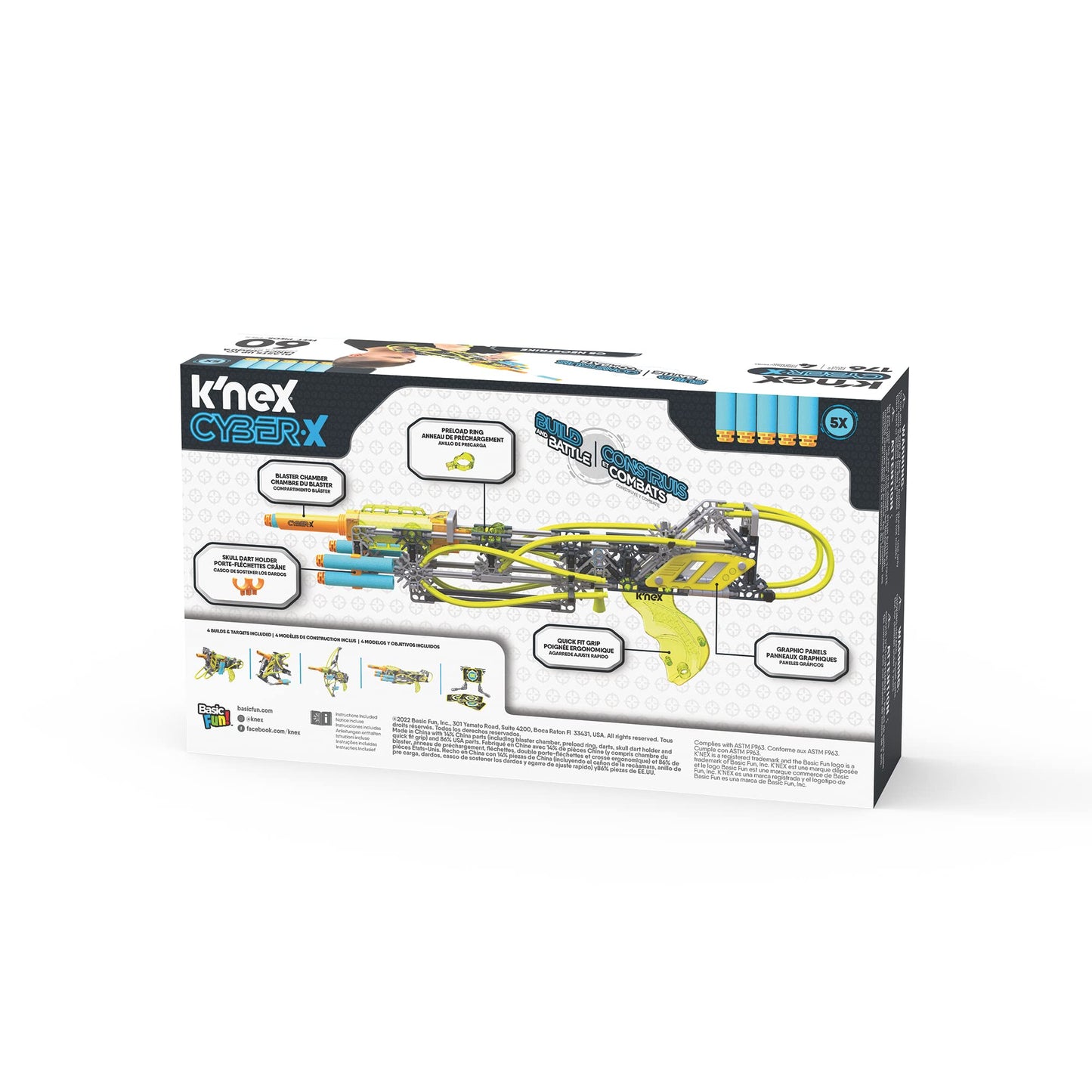 K'NEX Cyber-X C5 Neostrike Dart Blaster – 176 Pieces, 60 ft Darts, 4 Builds, 8+