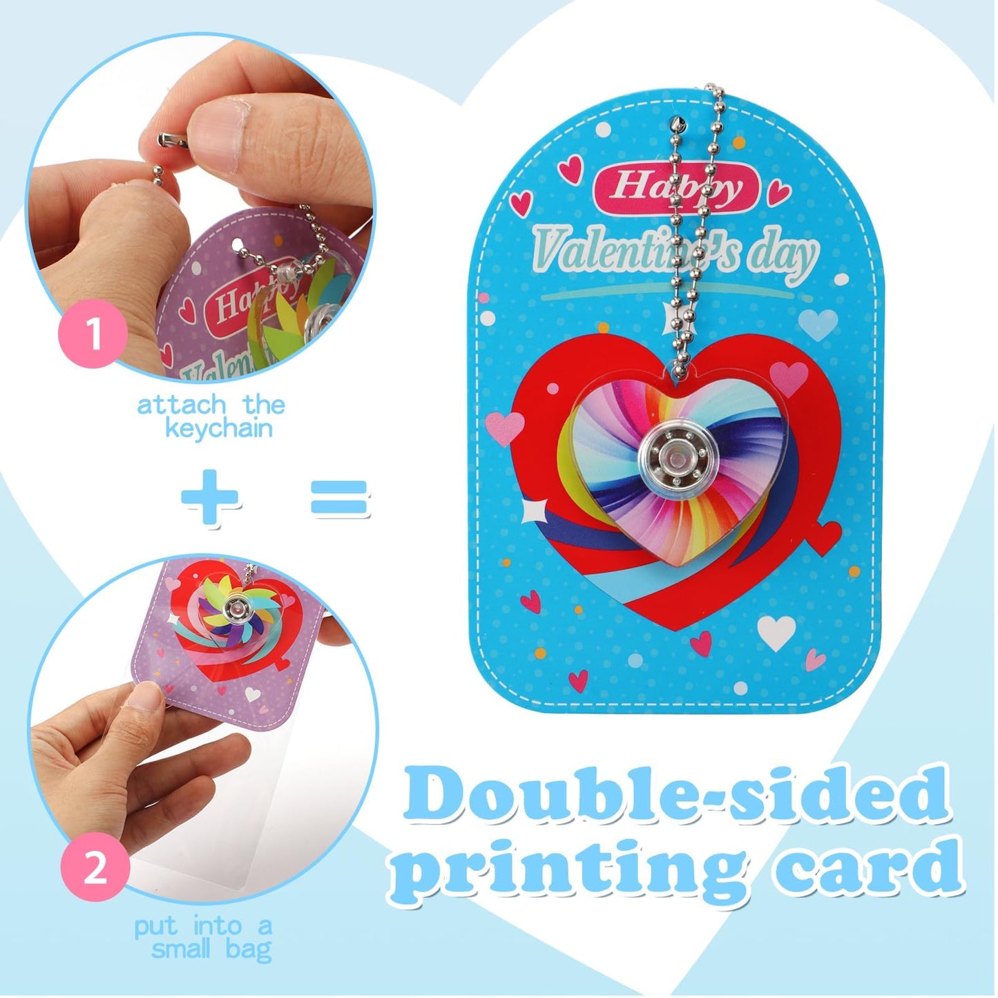 KNFINNDUU Valentine Fidget Spinner Keychains — 28-Piece Gift Set with Greeting Cards