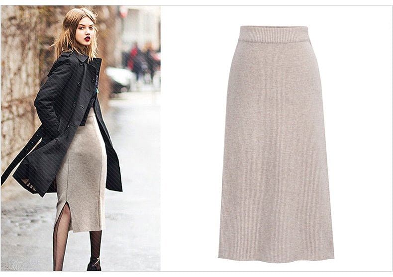 Knit Pencil Skirt Women Plus Size High Waist Skirts Womens Knited Split Midi Skirt Women Aut