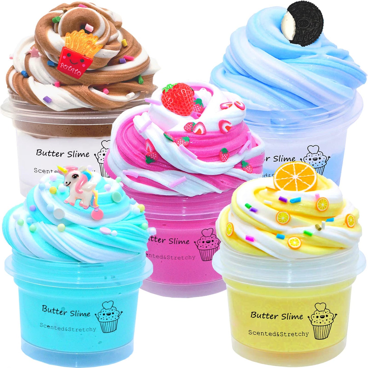 knmirtb 5-Pack Butter Slime: Pink Strawberry & Blue Ice Cream – Soft & Non-Sticky