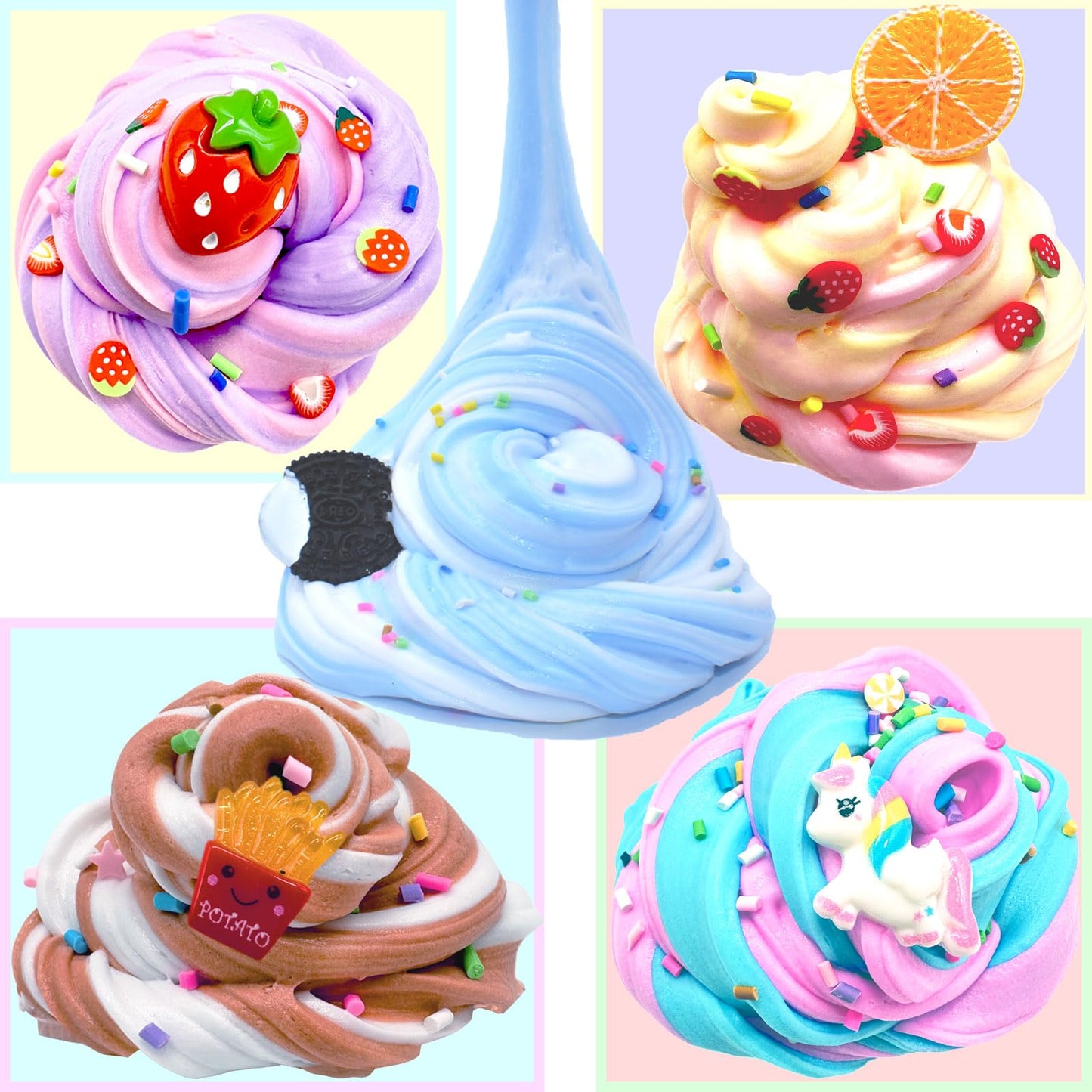 knmirtb 5-Pack Butter Slime: Pink Strawberry & Blue Ice Cream – Soft & Non-Sticky