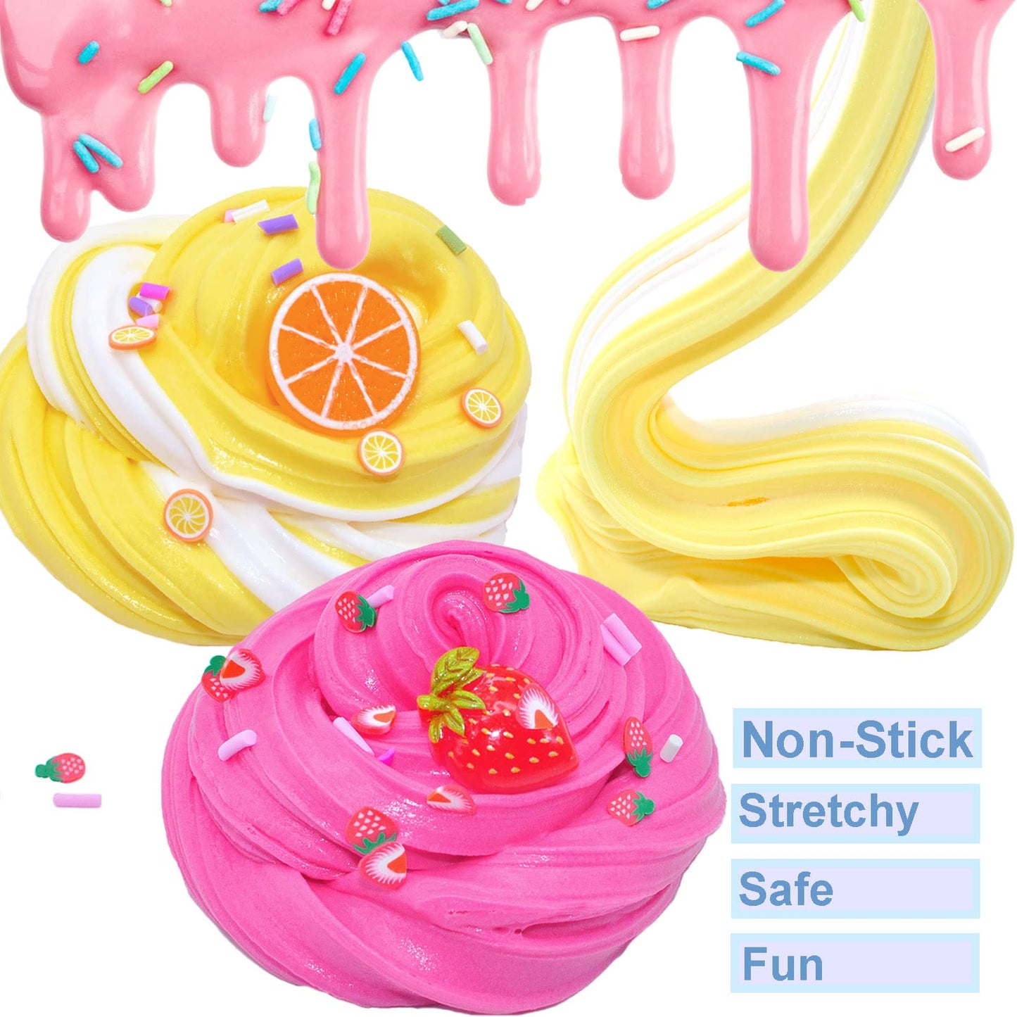 knmirtb 5-Pack Butter Slime: Pink Strawberry & Blue Ice Cream – Soft & Non-Sticky