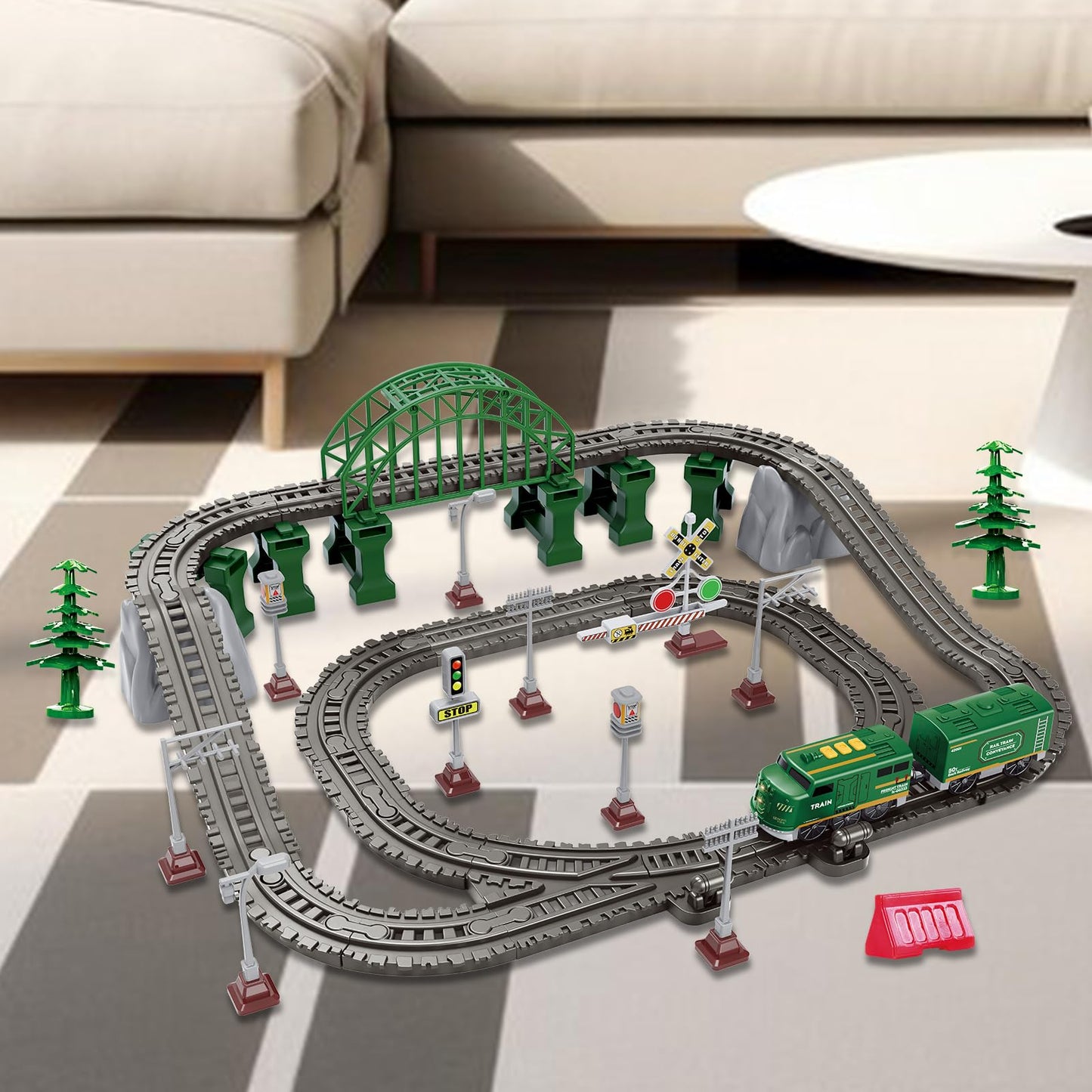 Knnidin 88-Piece Train Set – Magnetic Locomotive, Tracks & Bridge | Battery-Powered, Thomas/Brio Compatible