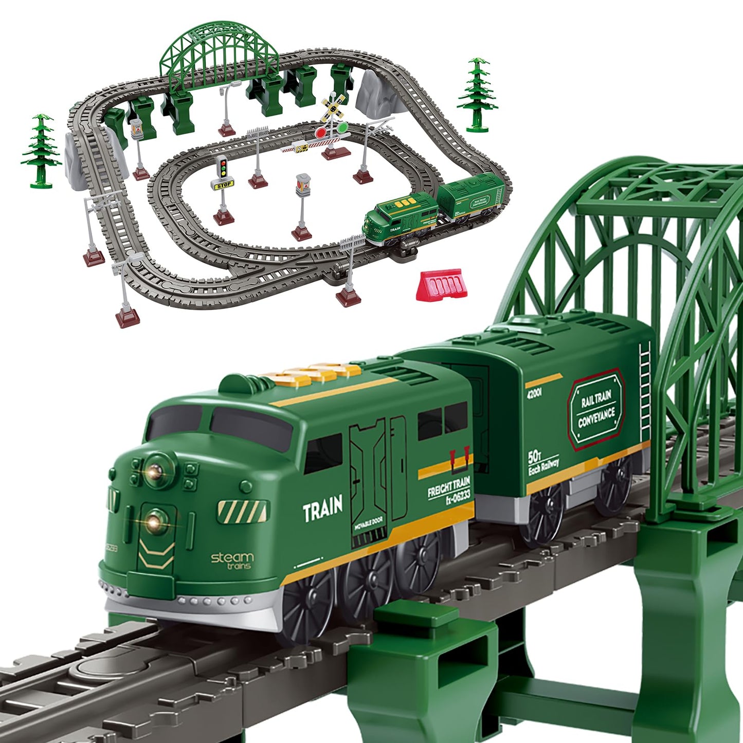 Knnidin 88-Piece Train Set – Magnetic Locomotive, Tracks & Bridge | Battery-Powered, Thomas/Brio Compatible