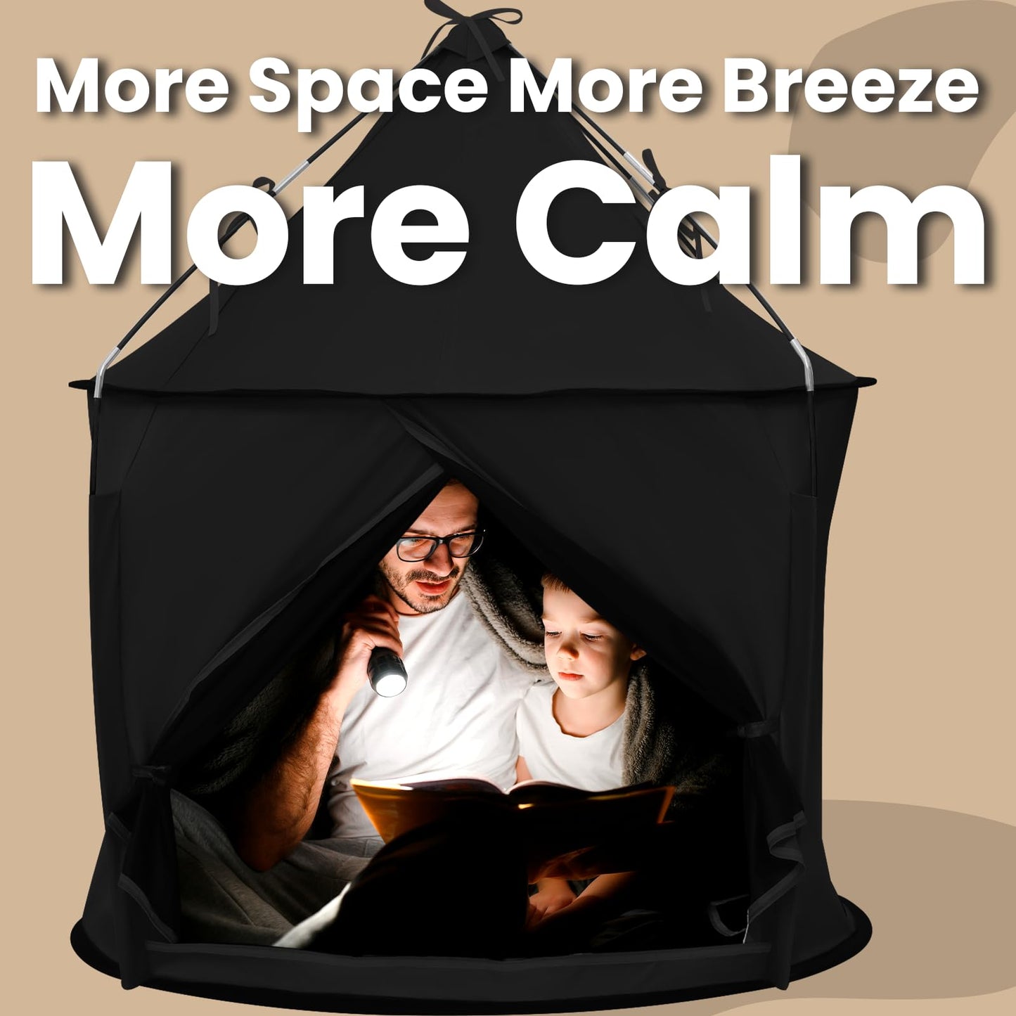 KNOCLOC Large Sensory Tent for Kids & Adults – Blackout Calm Space with Fan-Ready Port, 39 x 39 x 45 in