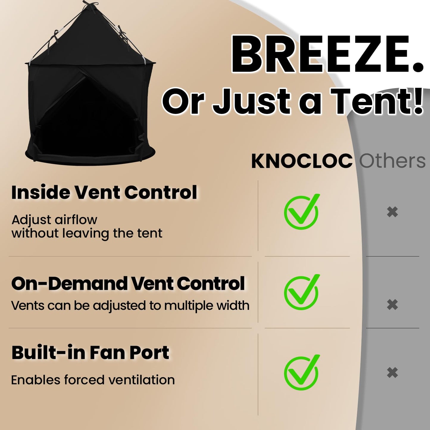 KNOCLOC Large Sensory Tent for Kids & Adults – Blackout Calm Space with Fan-Ready Port, 39 x 39 x 45 in