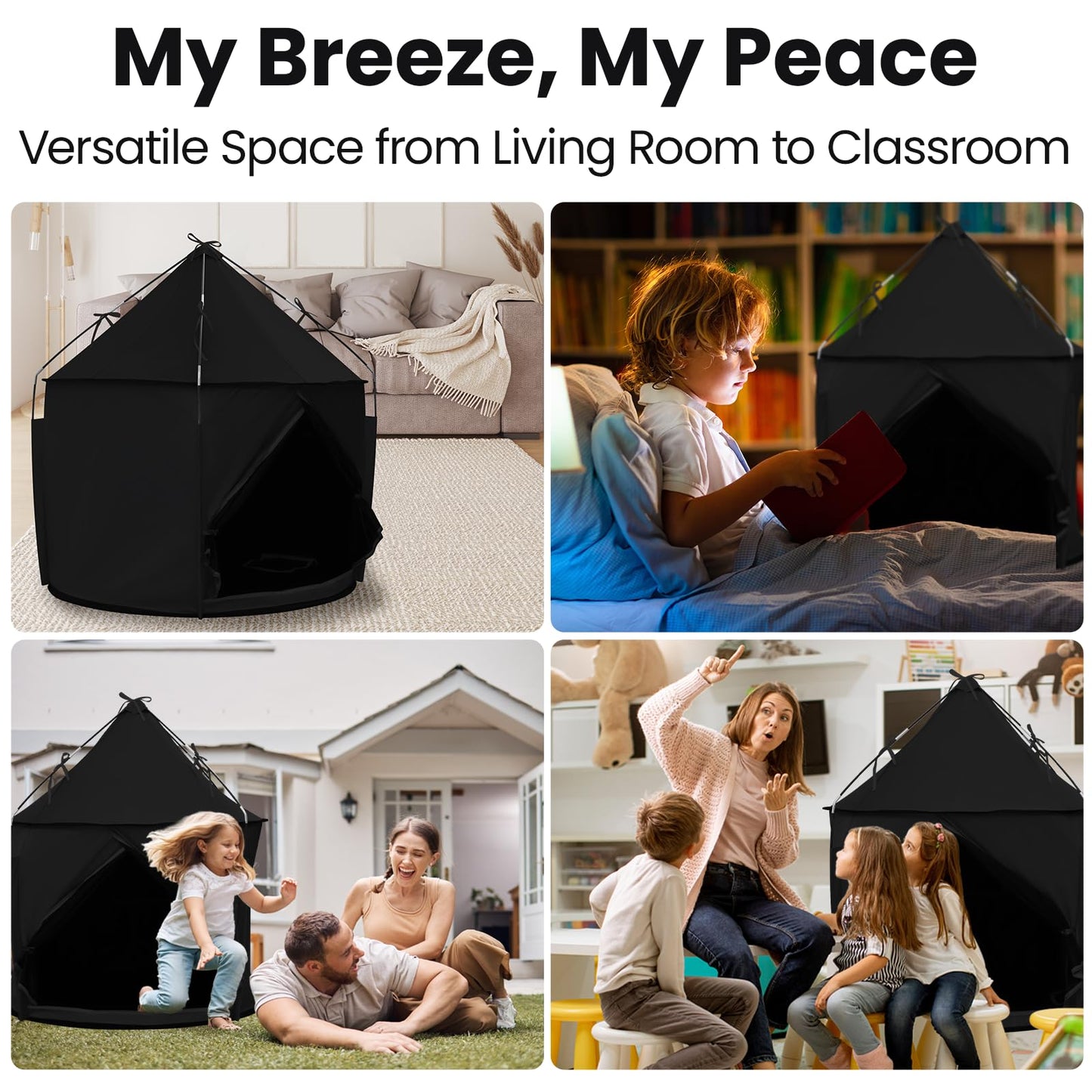 KNOCLOC Large Sensory Tent for Kids & Adults – Blackout Calm Space with Fan-Ready Port, 39 x 39 x 45 in