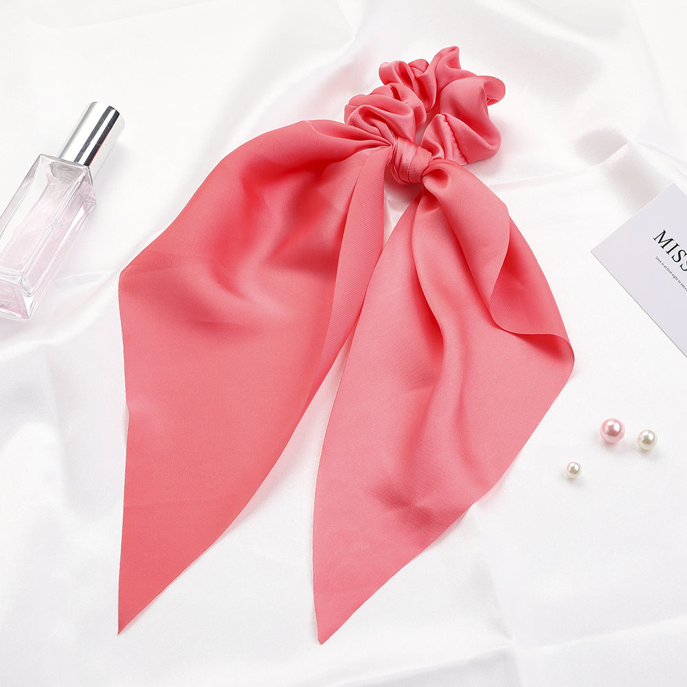 Knotted Ribbon Satin Hair Scarf, Monochrome Silky Square Scarf Hair Tie, Ladies’ Ponytail Hair Scrunchie