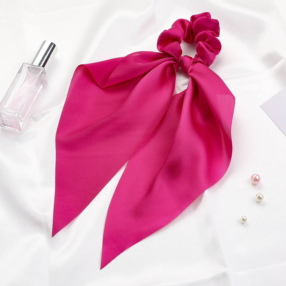 Knotted Ribbon Satin Hair Scarf, Monochrome Silky Square Scarf Hair Tie, Ladies’ Ponytail Hair Scrunchie