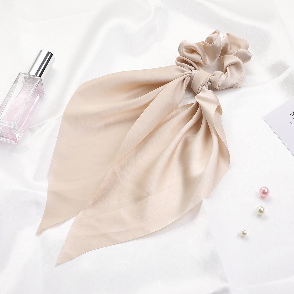 Knotted Ribbon Satin Hair Scarf, Monochrome Silky Square Scarf Hair Tie, Ladies’ Ponytail Hair Scrunchie
