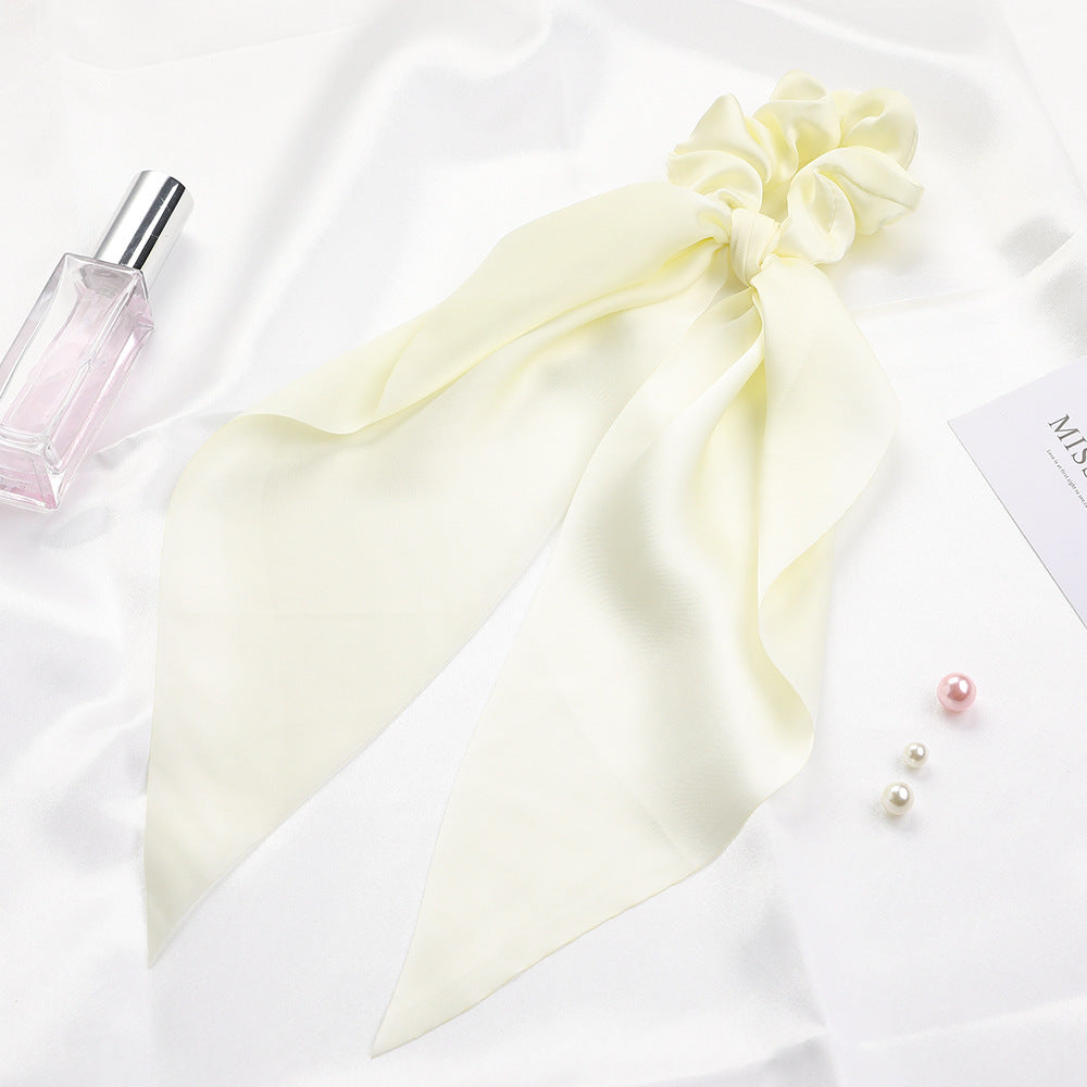 Knotted Ribbon Satin Hair Scarf, Monochrome Silky Square Scarf Hair Tie, Ladies’ Ponytail Hair Scrunchie
