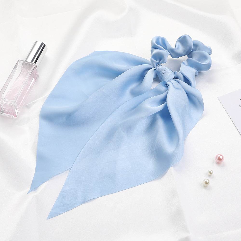 Knotted Ribbon Satin Hair Scarf, Monochrome Silky Square Scarf Hair Tie, Ladies’ Ponytail Hair Scrunchie