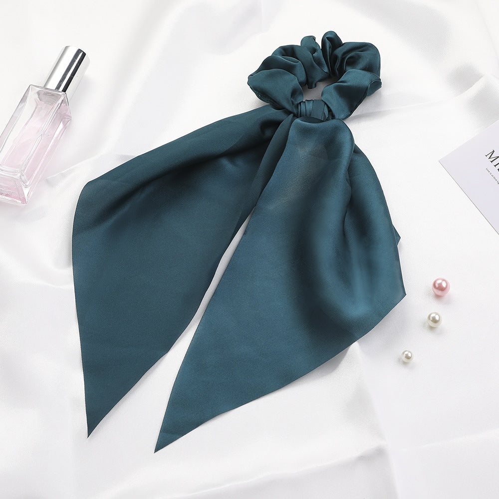 Knotted Ribbon Satin Hair Scarf, Monochrome Silky Square Scarf Hair Tie, Ladies’ Ponytail Hair Scrunchie