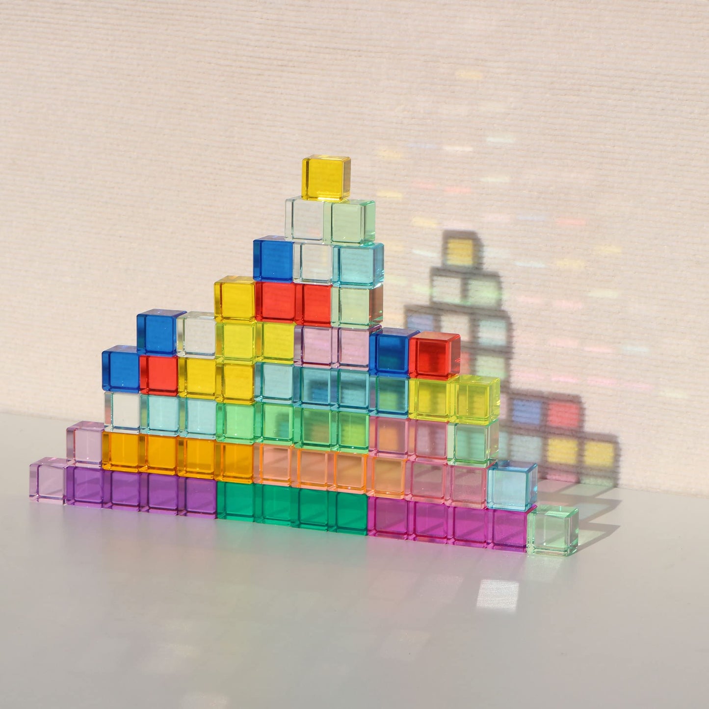 KOAICS Rainbow Crystal Acrylic Cubes – 16-Color Sensory Stacking Blocks for Kids
