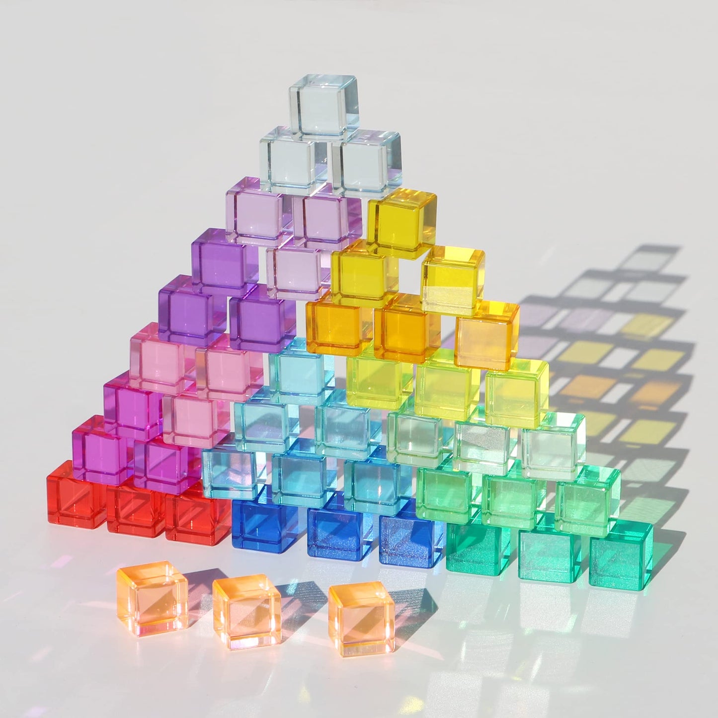KOAICS Rainbow Crystal Acrylic Cubes – 48Pcs Colorful Sensory Stacking Blocks for Kids
