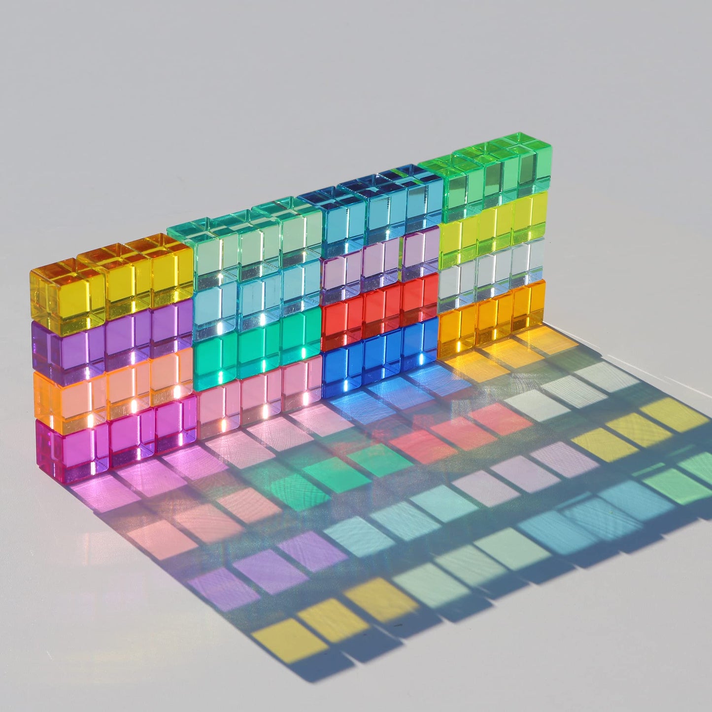 KOAICS Rainbow Crystal Acrylic Cubes – 48Pcs Colorful Sensory Stacking Blocks for Kids