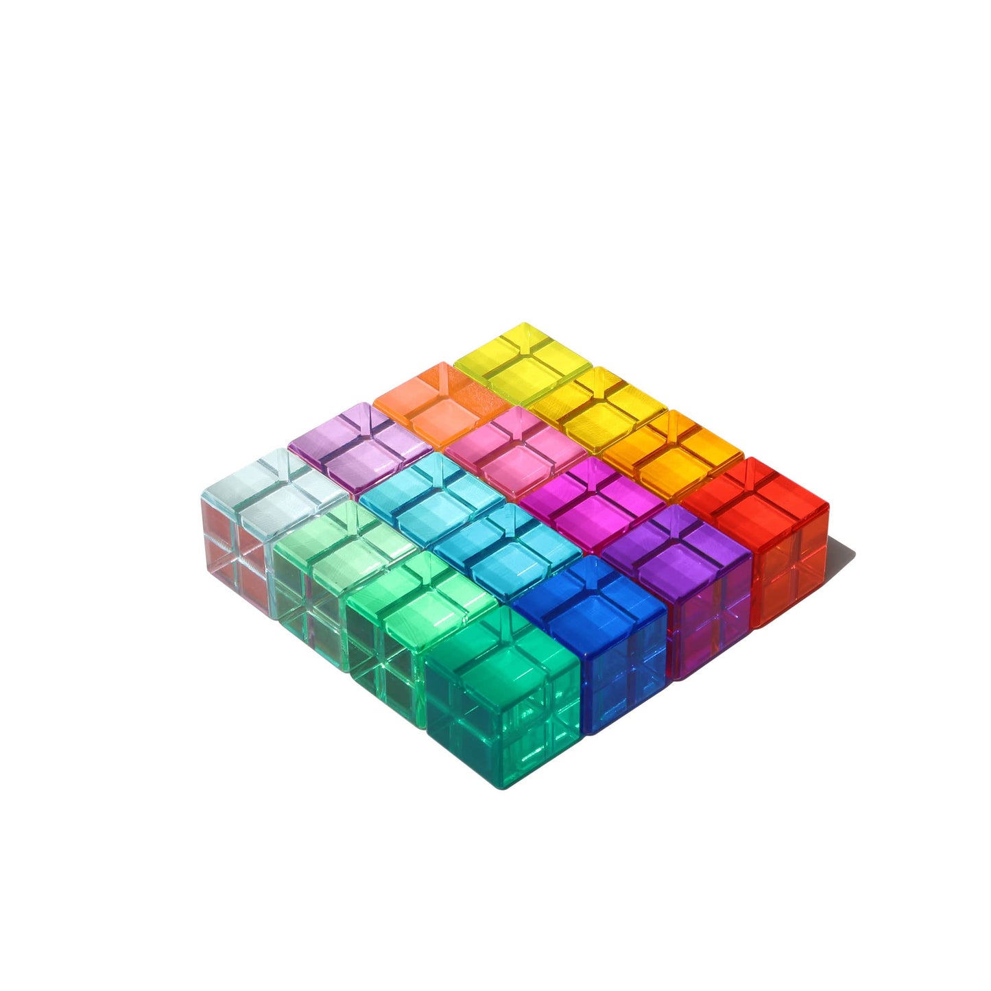 KOAICS Rainbow Crystal Acrylic Cubes – 16-Color Sensory Stacking Blocks for Kids