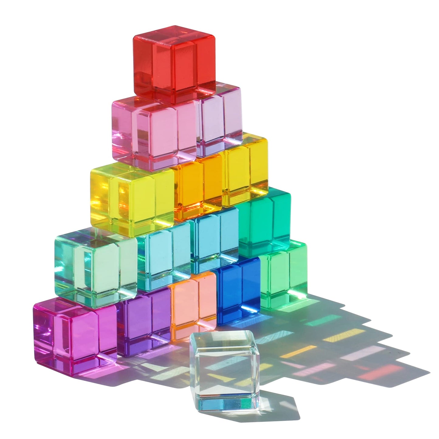 KOAICS Rainbow Crystal Acrylic Cubes – 16-Color Sensory Stacking Blocks for Kids