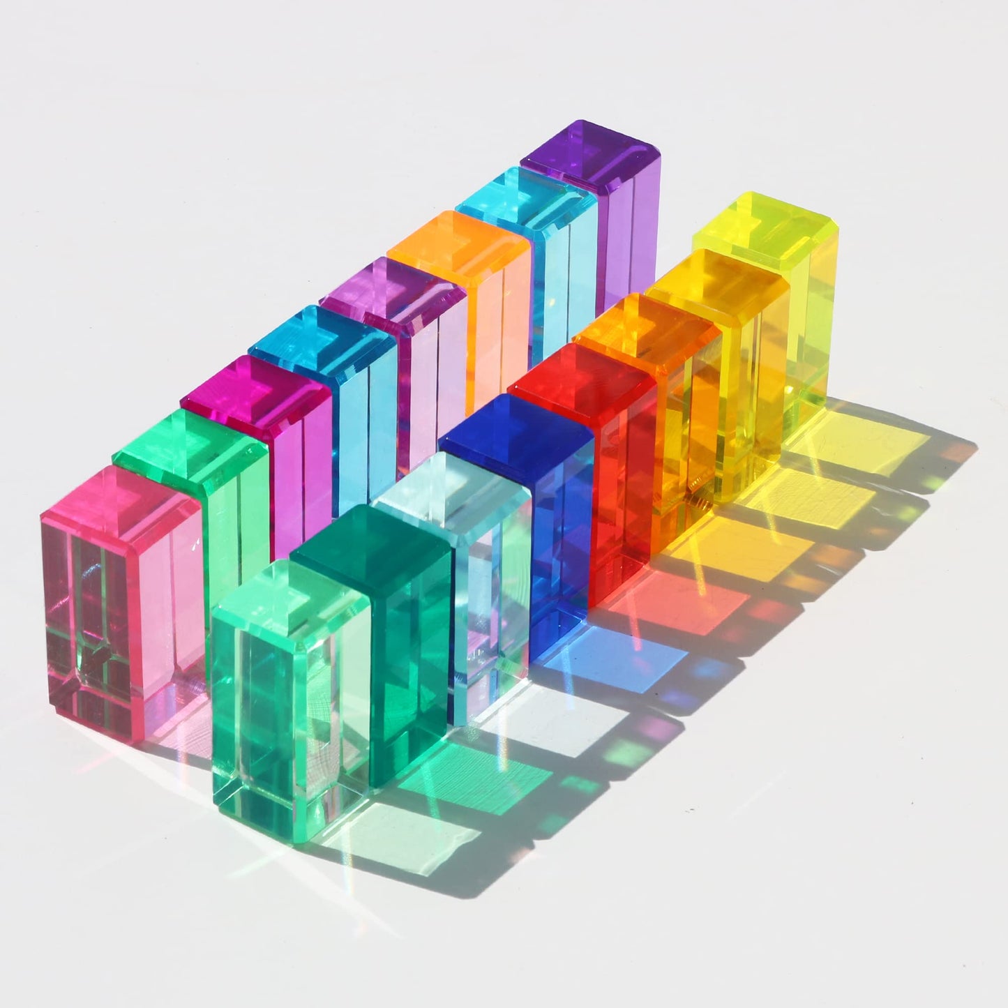 KOAICS Rainbow Crystal Acrylic Strip Blocks – 16-Color Stacking Gem Blocks for Kids (5x2.5x2.5 cm)