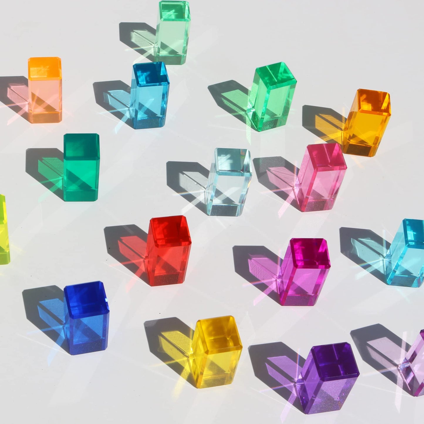 KOAICS Rainbow Crystal Acrylic Strip Blocks – 16-Color Stacking Gem Blocks for Kids (5x2.5x2.5 cm)