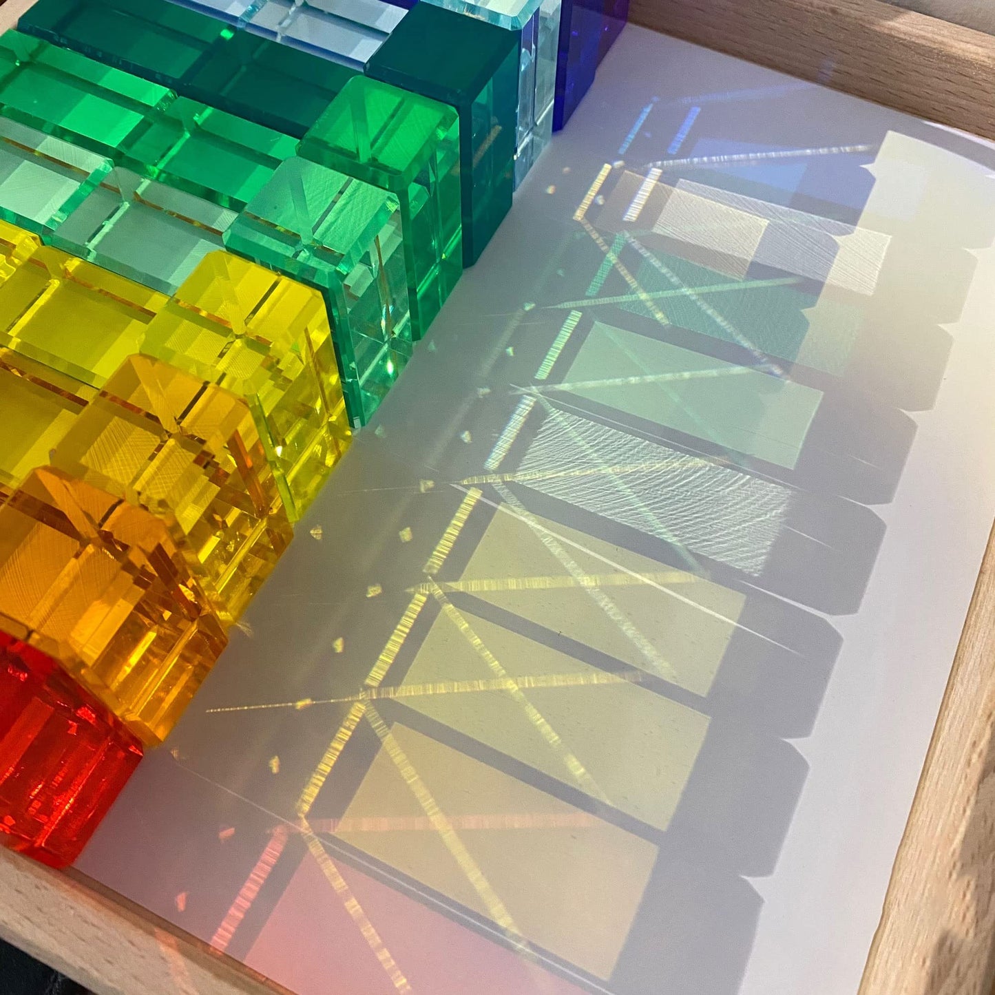 KOAICS Rainbow Crystal Acrylic Strip Blocks – 16-Color Stacking Gem Blocks for Kids (5x2.5x2.5 cm)