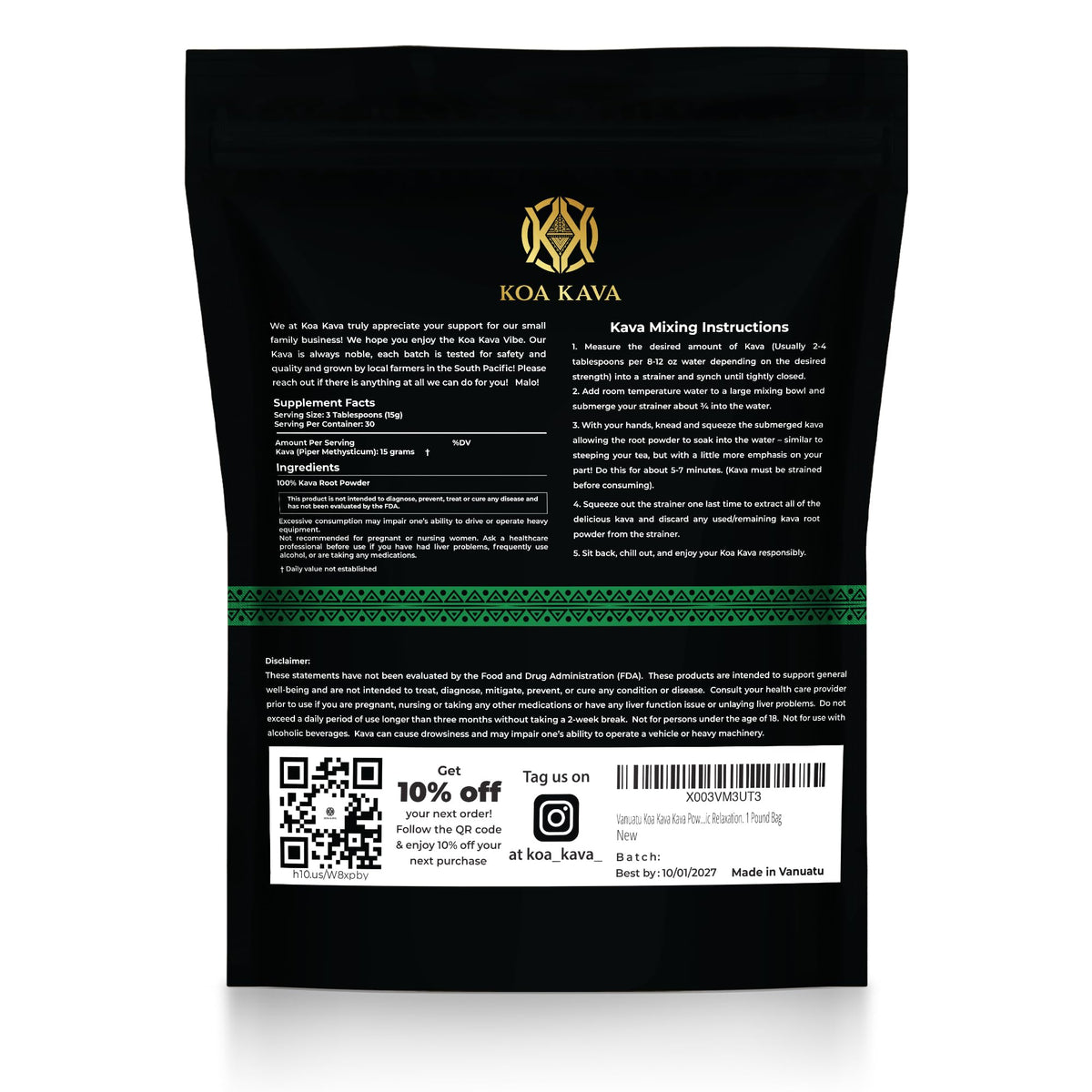 Koa Kava Vanuatu Kava Powder – Noble Waka Kava from Lateral Roots (1 lb)