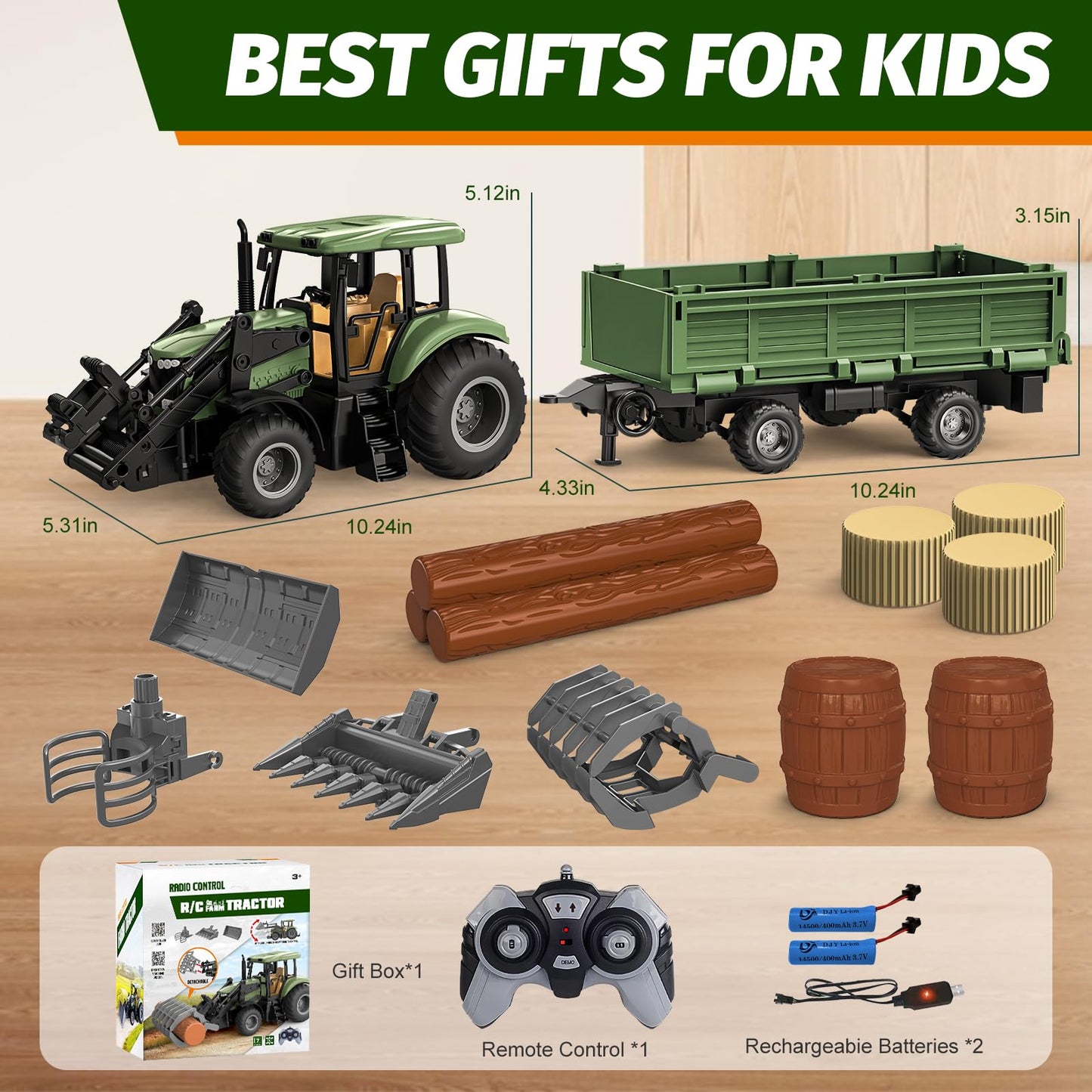 KOALA DIARY Remote Control Tractor Set – 2.4Ghz RC Farm Toy (Ages 3+)