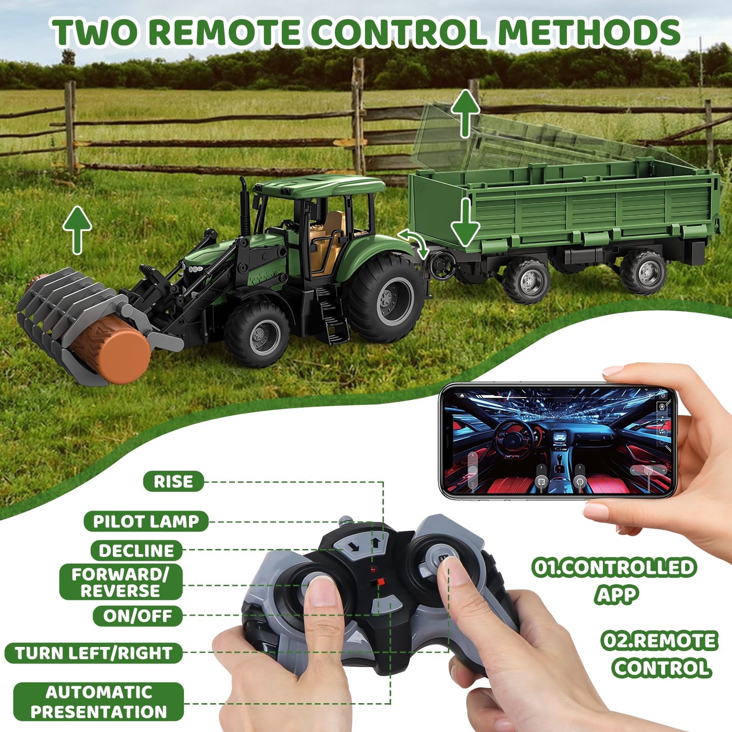 KOALA DIARY Remote Control Tractor Set – 2.4Ghz RC Farm Toy (Ages 3+)