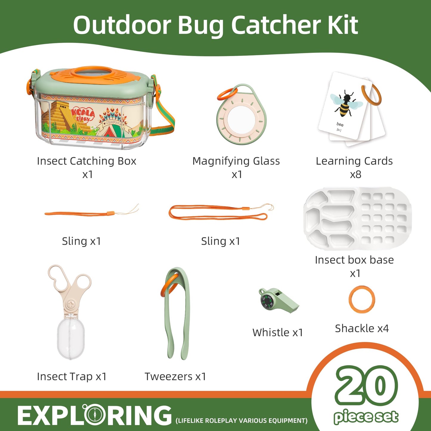 KOALA DIARY Kids Bug Catcher Kit - Explorer Set with Magnifier & Compass (Ages 3+)