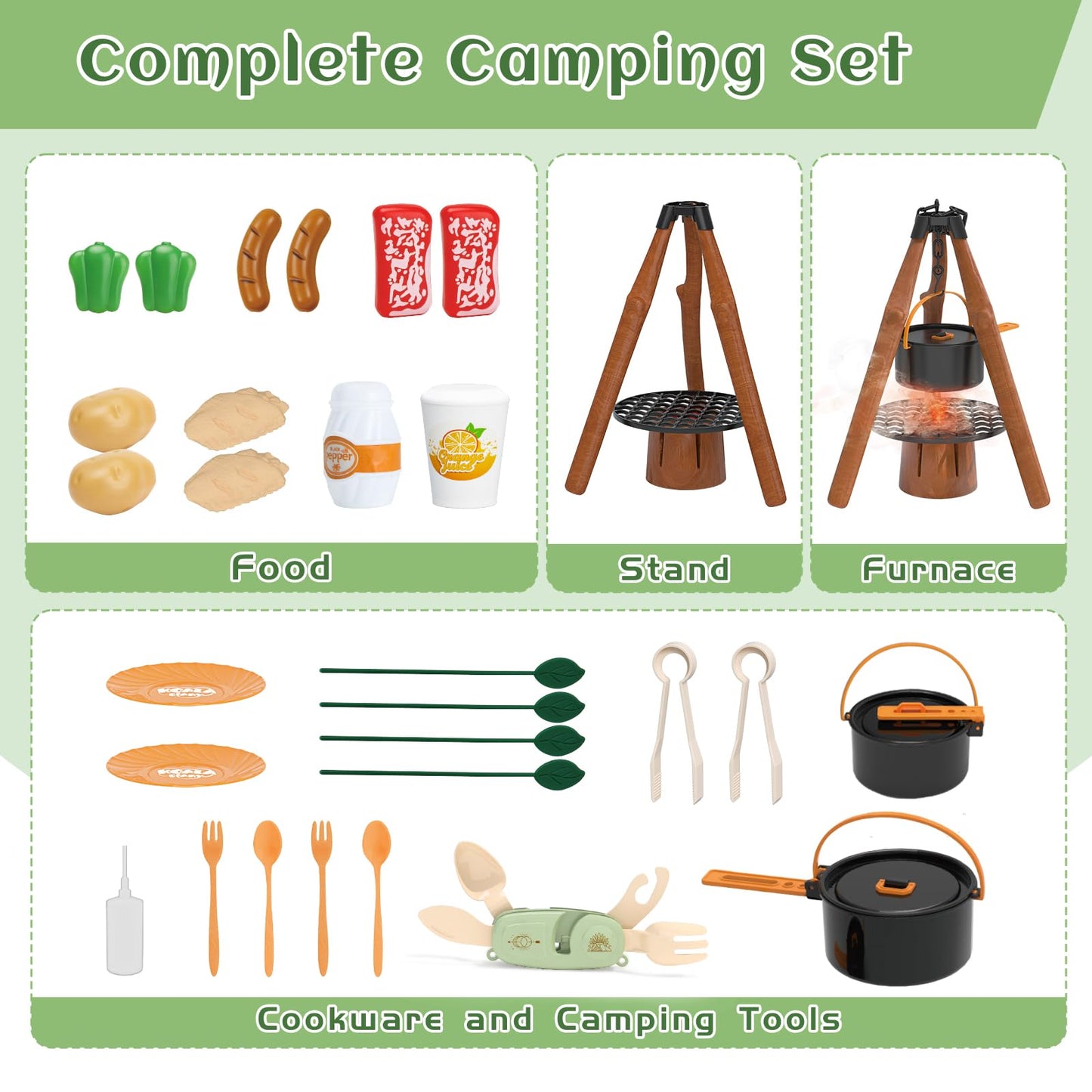 KOALA DIARY Kids Camping Toy Set – Pretend Play Stove, Food & Tableware for Ages 3+