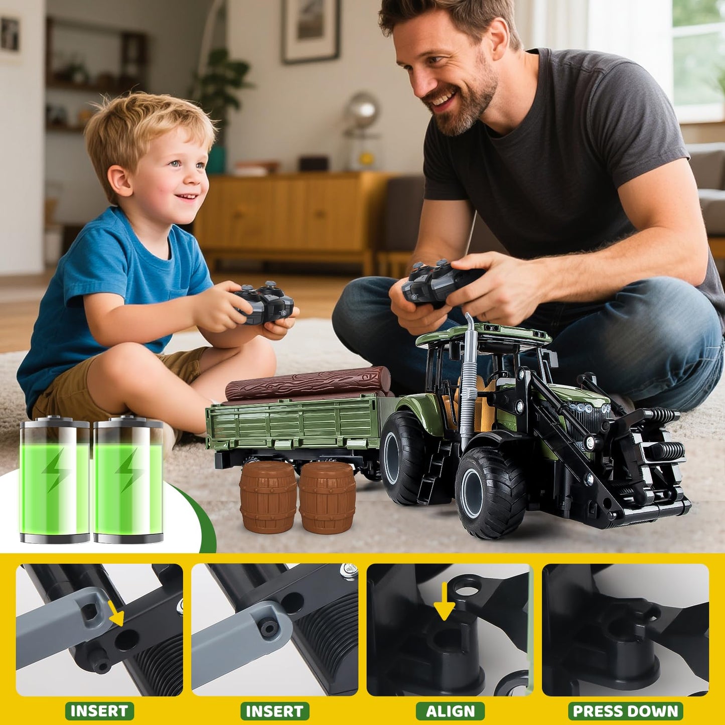 KOALA DIARY Remote Control Tractor Set – 2.4Ghz RC Farm Toy (Ages 3+)