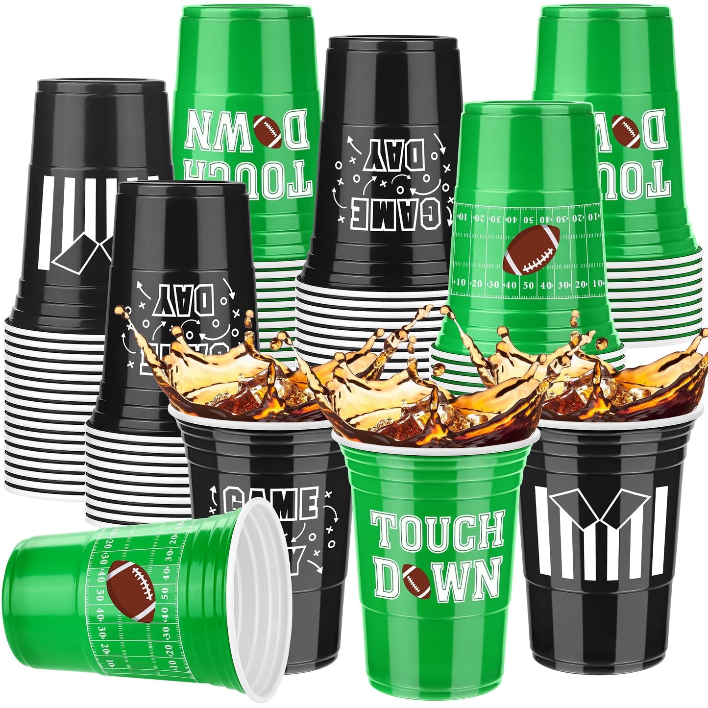 Kochorie 60-Pack Football Disposable Cups – 16 oz, Black & Green