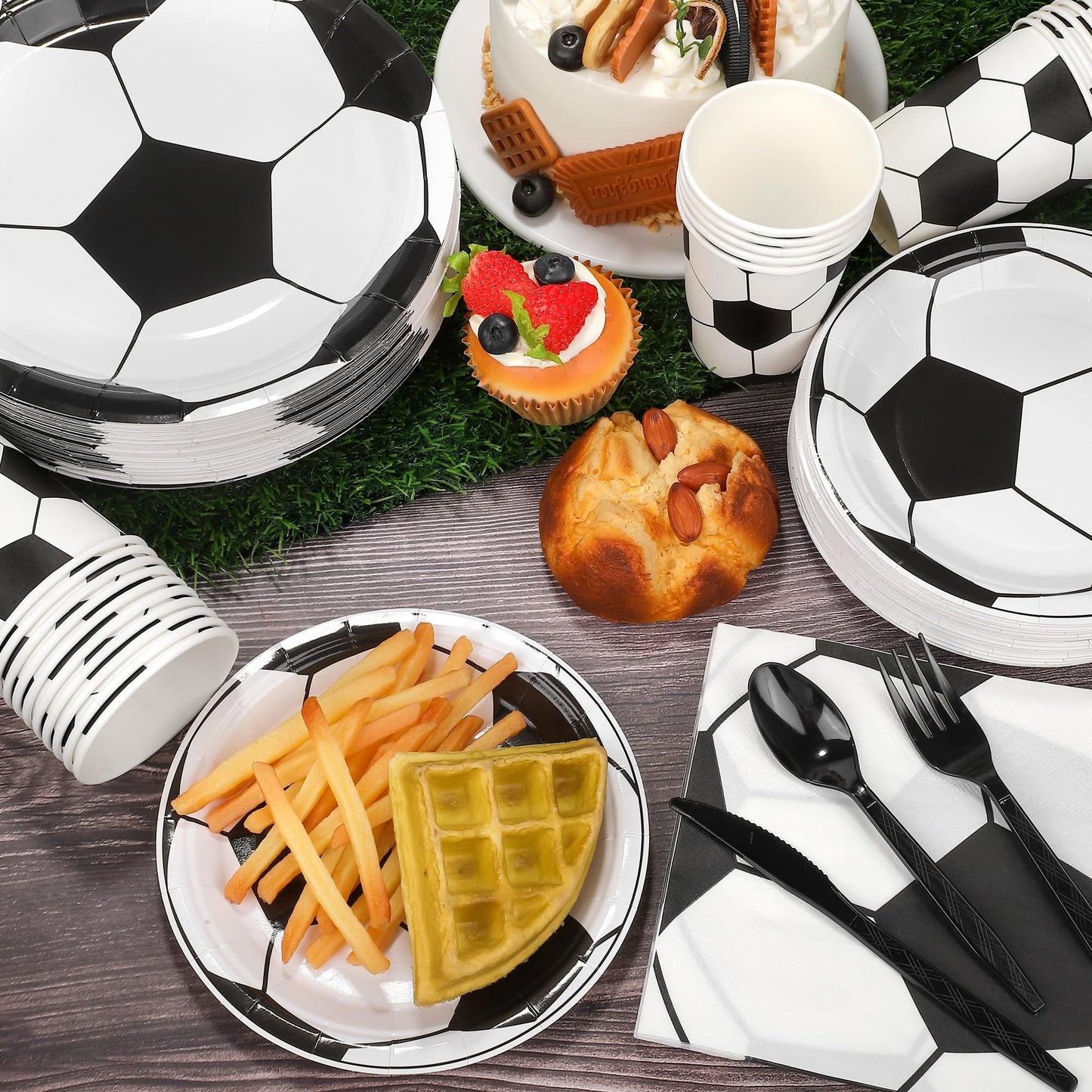 Kochorie 400-Piece Soccer Disposable Tableware Set | Serves 50 for Games & Parties
