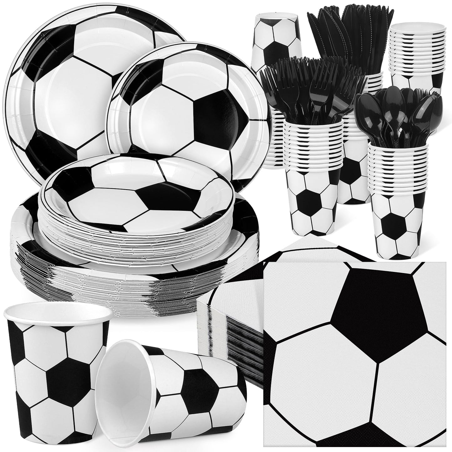 Kochorie 400-Piece Soccer Disposable Tableware Set | Serves 50 for Games & Parties