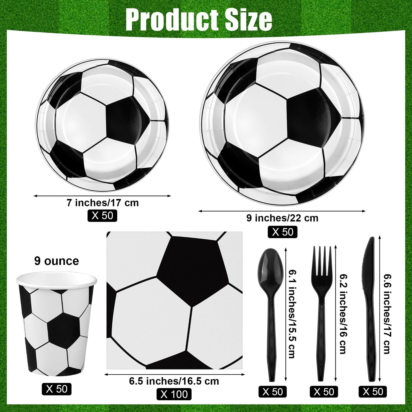 Kochorie 400-Piece Soccer Disposable Tableware Set | Serves 50 for Games & Parties