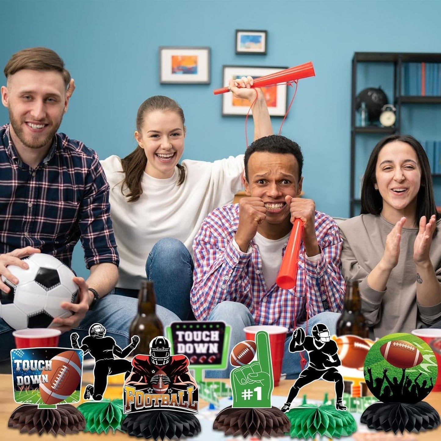 Kockuu Football Party Decorations – 10 Pcs Honeycomb Centerpieces & Standing Cutouts