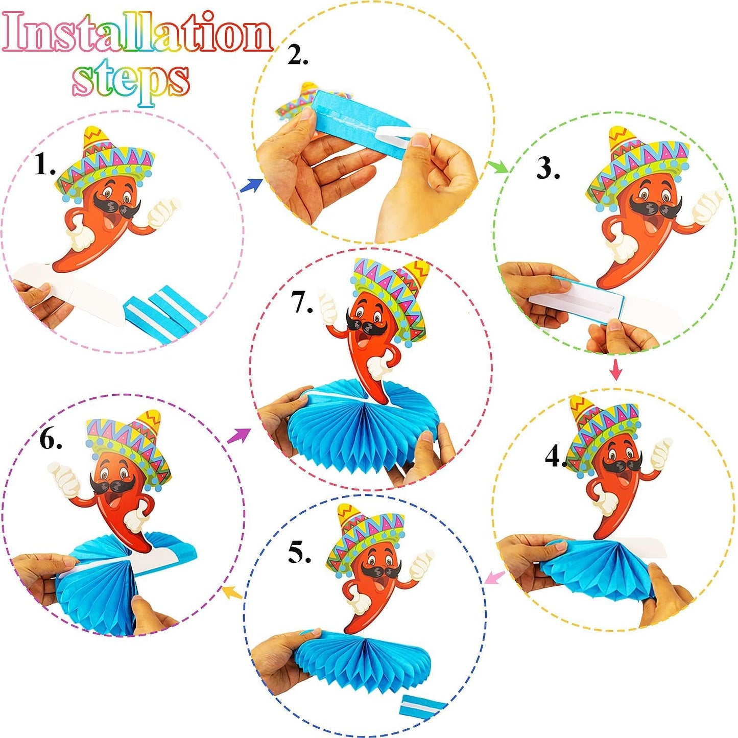 Kockuu 12pc Fiesta Honeycomb Centerpieces — 8” Paper Table Decor for Cinco de Mayo & Mexican Party