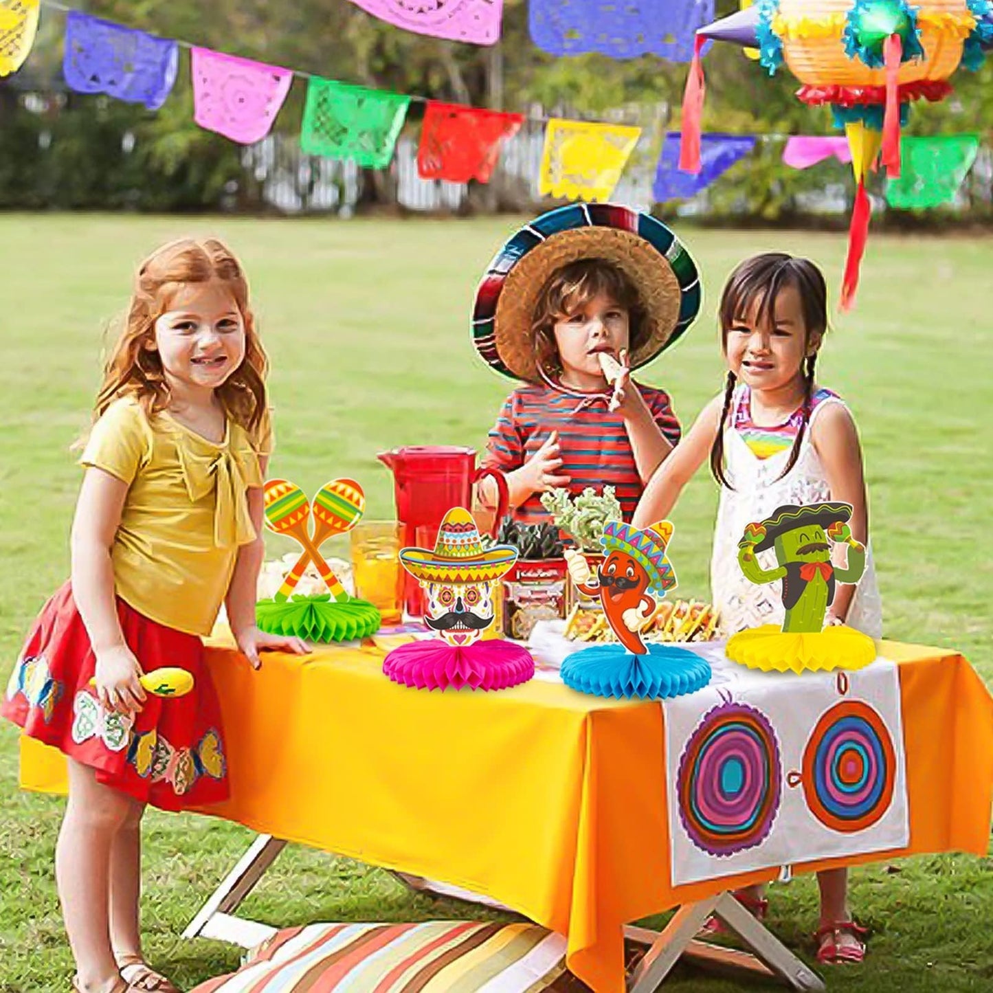 Kockuu 12pc Fiesta Honeycomb Centerpieces — 8” Paper Table Decor for Cinco de Mayo & Mexican Party