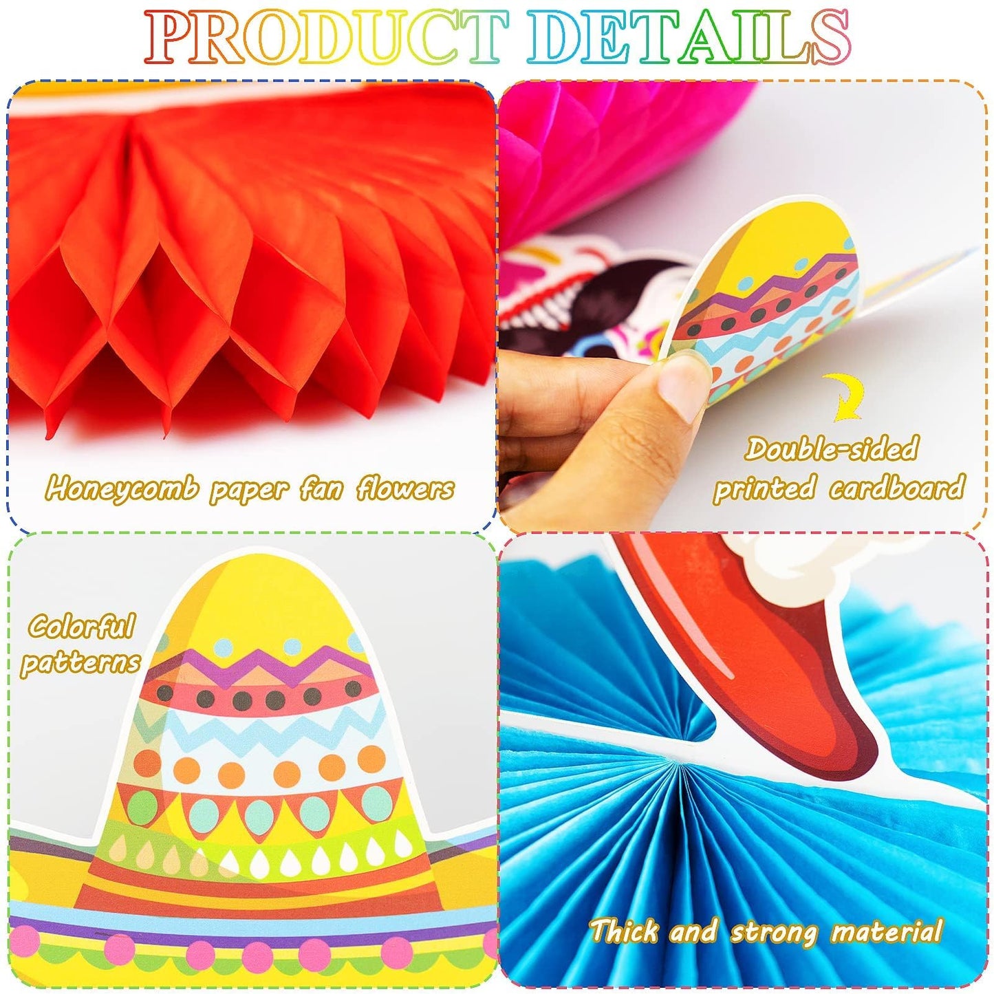 Kockuu 12pc Fiesta Honeycomb Centerpieces — 8” Paper Table Decor for Cinco de Mayo & Mexican Party