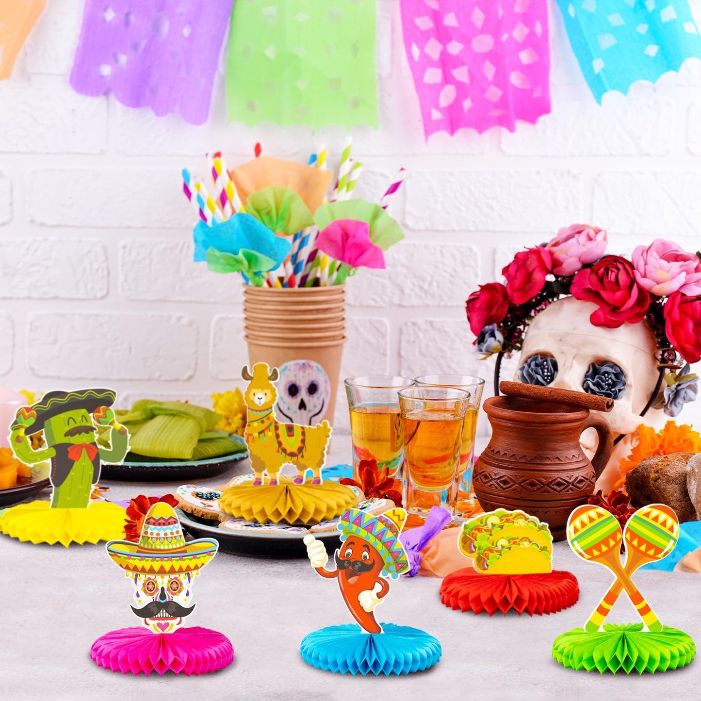 Kockuu 12pc Fiesta Honeycomb Centerpieces — 8” Paper Table Decor for Cinco de Mayo & Mexican Party